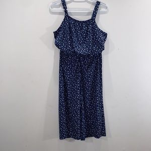 Navy, Sleeveless pant jumpsuit or romper with white flowers